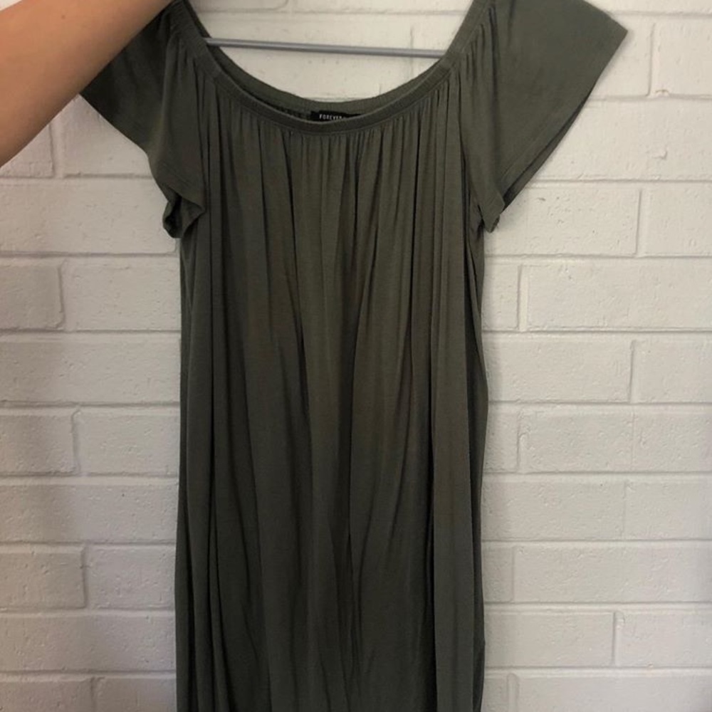 Green off the shoulder dress